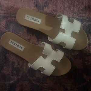 Steve Madden Cream Slide Mules with Cutout Strap